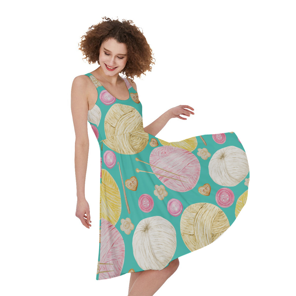 Watercolor Yarn Pattern Print Women's Sleeveless Dress