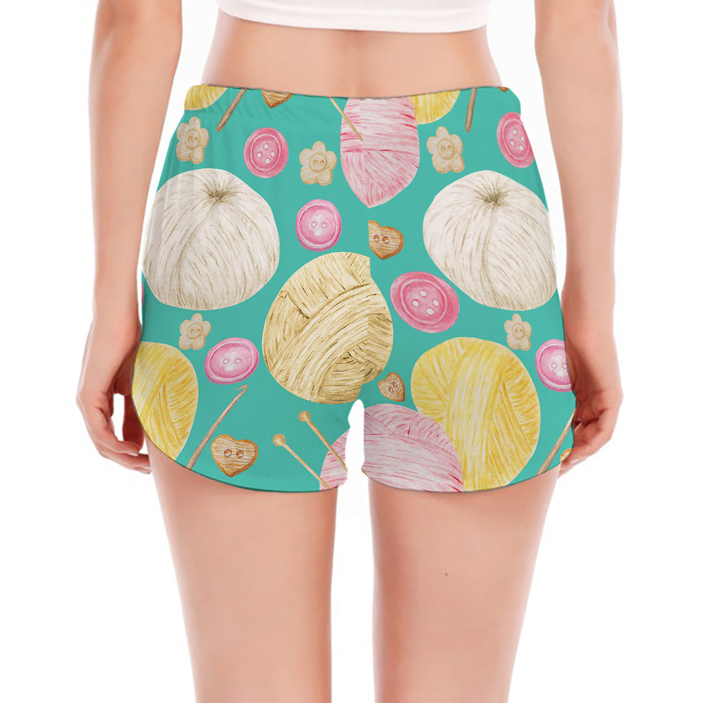 Watercolor Yarn Pattern Print Women's Split Running Shorts