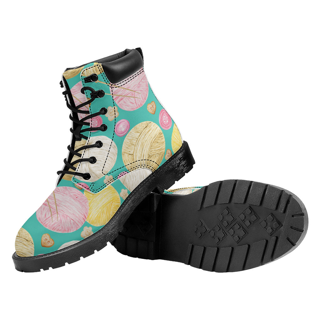 Watercolor Yarn Pattern Print Work Boots