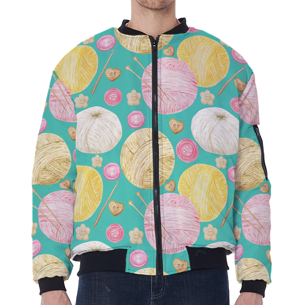 Watercolor Yarn Pattern Print Zip Sleeve Bomber Jacket