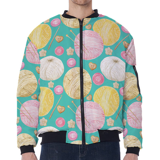 Watercolor Yarn Pattern Print Zip Sleeve Bomber Jacket