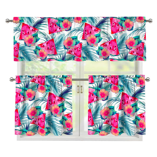 Watermelon Teal Hawaiian Pattern Print 3 Piece Kitchen Curtains
