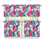 Watermelon Teal Hawaiian Pattern Print 3 Piece Kitchen Curtains