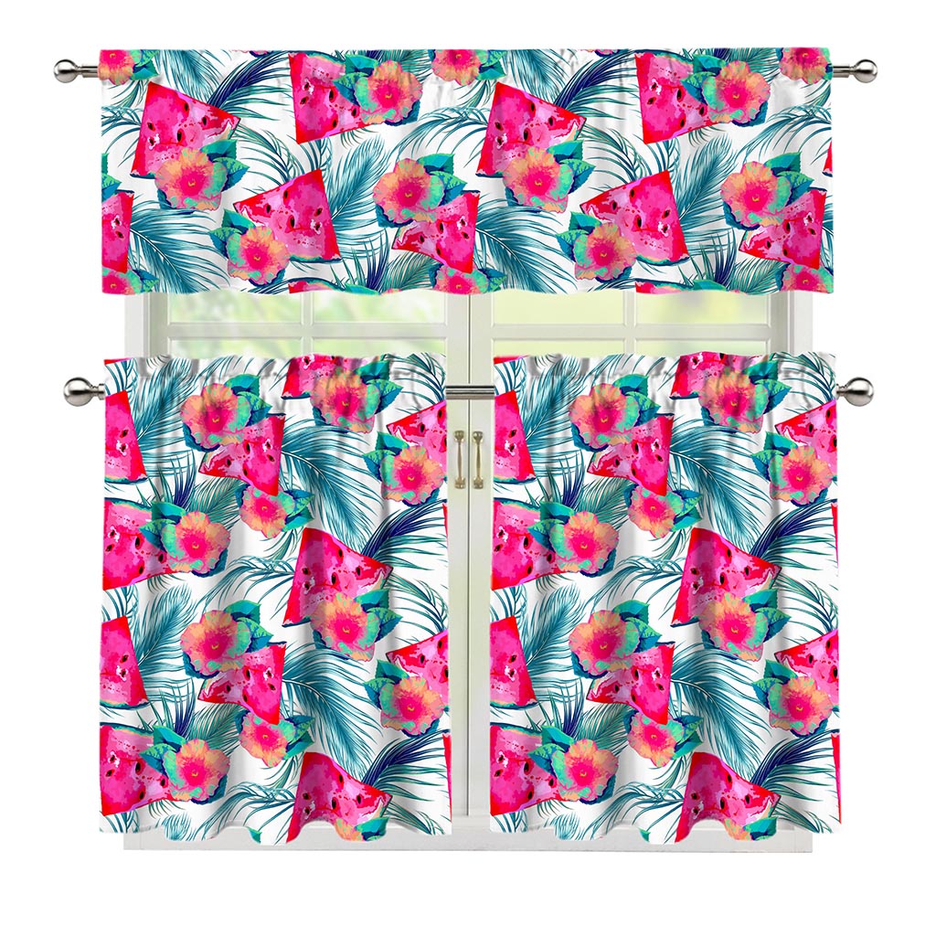 Watermelon Teal Hawaiian Pattern Print 3 Piece Kitchen Curtains