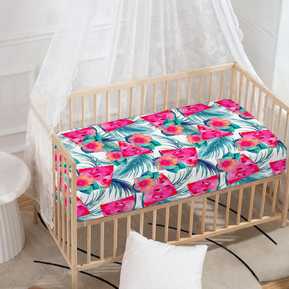 Watermelon Teal Hawaiian Pattern Print Baby Crib Sheet
