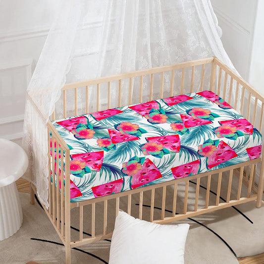 Watermelon Teal Hawaiian Pattern Print Baby Crib Sheet