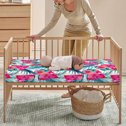 Watermelon Teal Hawaiian Pattern Print Baby Crib Sheet