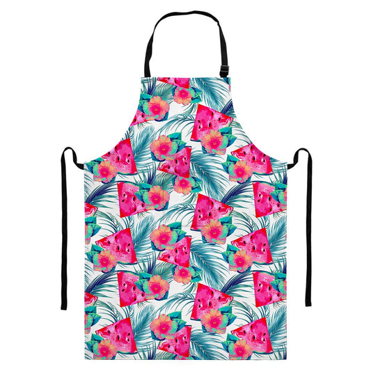 Watermelon Teal Hawaiian Pattern Print Bib Apron With Pocket