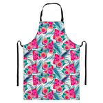 Watermelon Teal Hawaiian Pattern Print Bib Apron With Pocket