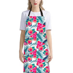 Watermelon Teal Hawaiian Pattern Print Bib Apron With Pocket