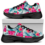Watermelon Teal Hawaiian Pattern Print Black Chunky Shoes