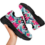 Watermelon Teal Hawaiian Pattern Print Black Chunky Shoes