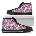 Watermelon Teal Hawaiian Pattern Print Black High Top Sneakers