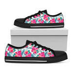 Watermelon Teal Hawaiian Pattern Print Black Low Top Sneakers