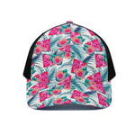 Watermelon Teal Hawaiian Pattern Print Black Mesh Trucker Cap