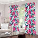 Watermelon Teal Hawaiian Pattern Print Blackout Grommet Curtains