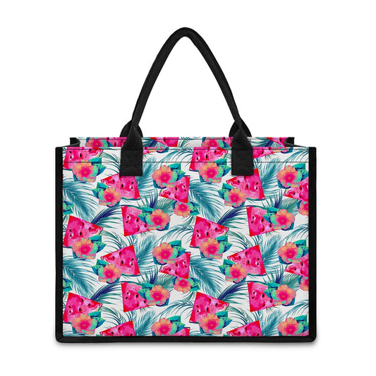 Watermelon Teal Hawaiian Pattern Print Canvas Tote Bag