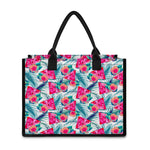 Watermelon Teal Hawaiian Pattern Print Canvas Tote Bag