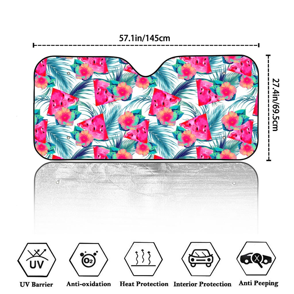 Watermelon Teal Hawaiian Pattern Print Car Windshield Sun Shade