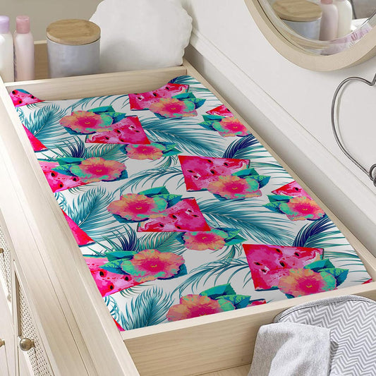 Watermelon Teal Hawaiian Pattern Print Changing Pad Cover