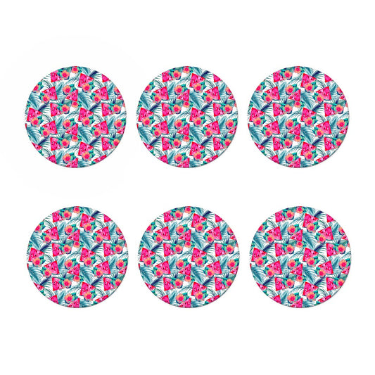 Watermelon Teal Hawaiian Pattern Print Coaster Set