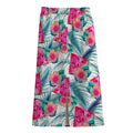 Watermelon Teal Hawaiian Pattern Print Cotton Front Slit Maxi Skirt
