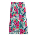Watermelon Teal Hawaiian Pattern Print Cotton Front Slit Maxi Skirt
