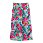 Watermelon Teal Hawaiian Pattern Print Cotton Front Slit Maxi Skirt