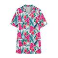 Watermelon Teal Hawaiian Pattern Print Cotton Hawaiian Shirt