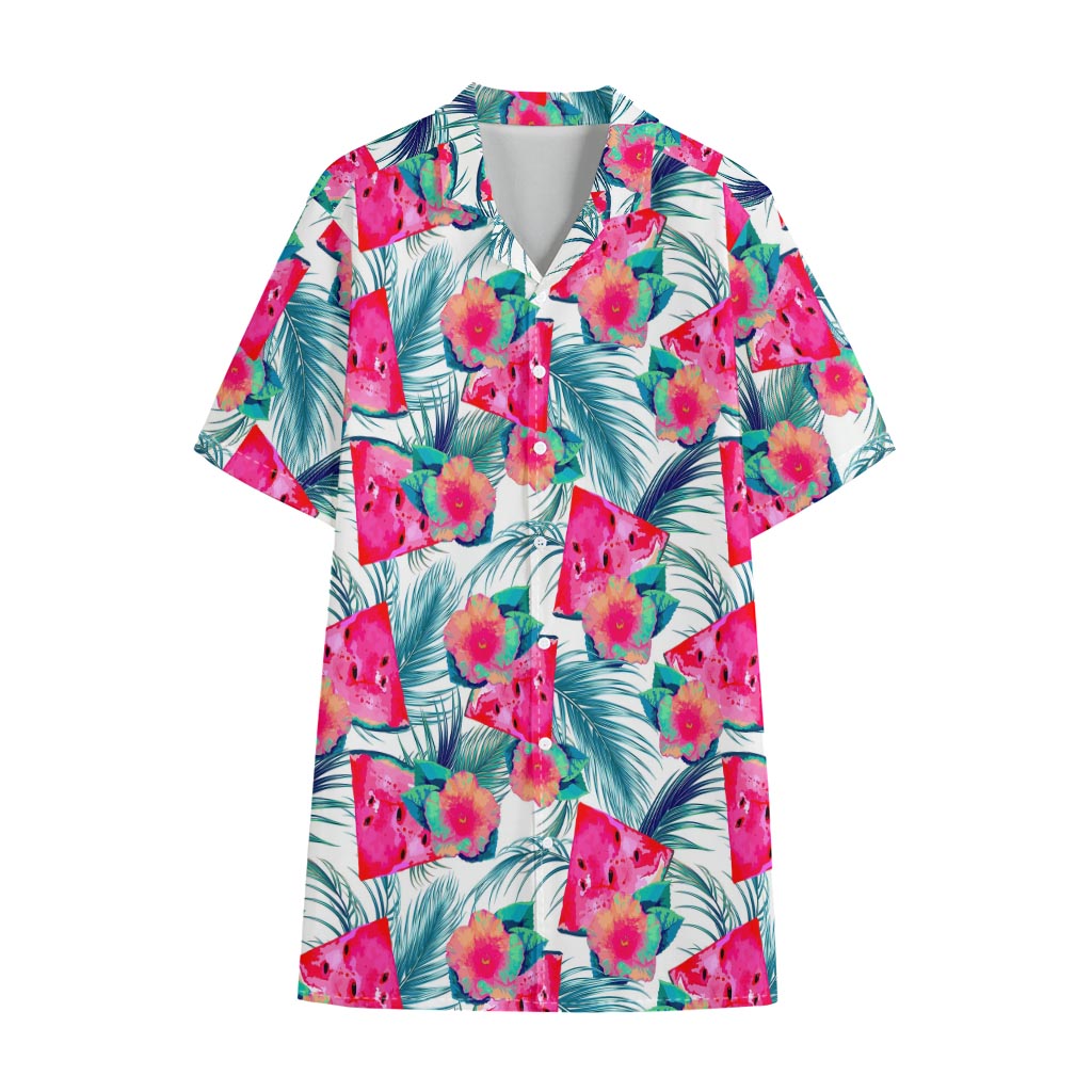 Watermelon Teal Hawaiian Pattern Print Cotton Hawaiian Shirt