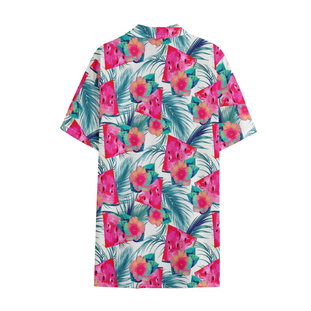 Watermelon Teal Hawaiian Pattern Print Cotton Hawaiian Shirt
