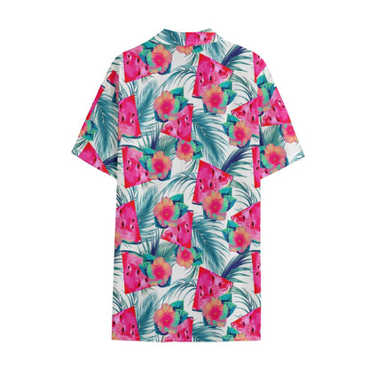 Watermelon Teal Hawaiian Pattern Print Cotton Hawaiian Shirt