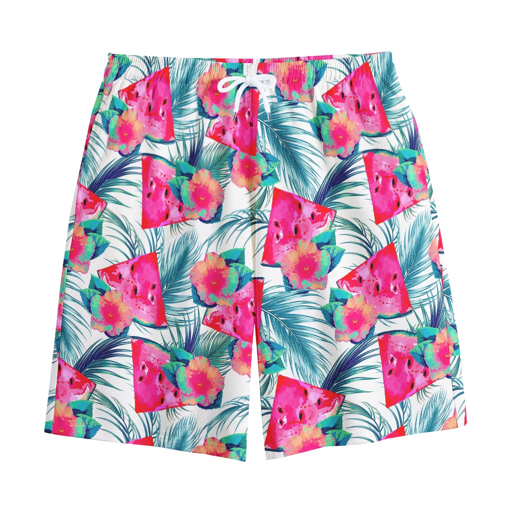 Watermelon Teal Hawaiian Pattern Print Cotton Shorts