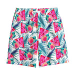 Watermelon Teal Hawaiian Pattern Print Cotton Shorts