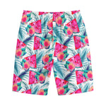 Watermelon Teal Hawaiian Pattern Print Cotton Shorts