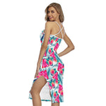 Watermelon Teal Hawaiian Pattern Print Cross Back Cami Dress