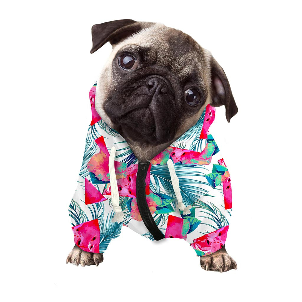 Watermelon Teal Hawaiian Pattern Print Dog Zip Up Hoodie