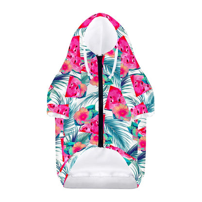Watermelon Teal Hawaiian Pattern Print Dog Zip Up Hoodie