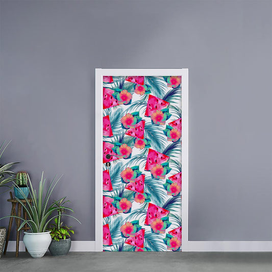 Watermelon Teal Hawaiian Pattern Print Door Sticker