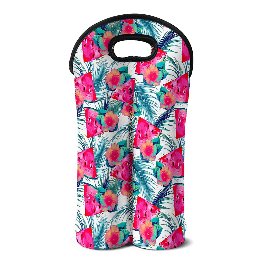 Watermelon Teal Hawaiian Pattern Print Double Neoprene Wine Tote
