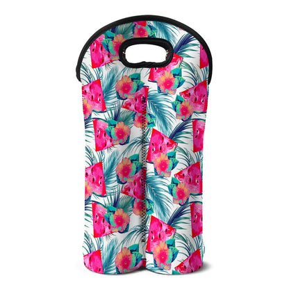 Watermelon Teal Hawaiian Pattern Print Double Neoprene Wine Tote