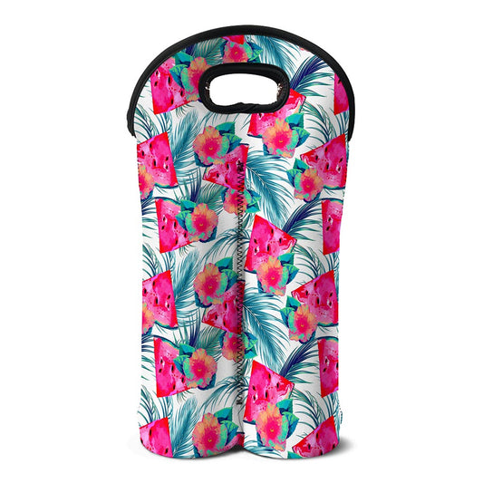 Watermelon Teal Hawaiian Pattern Print Double Neoprene Wine Tote