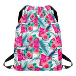 Watermelon Teal Hawaiian Pattern Print Drawstring Backpack