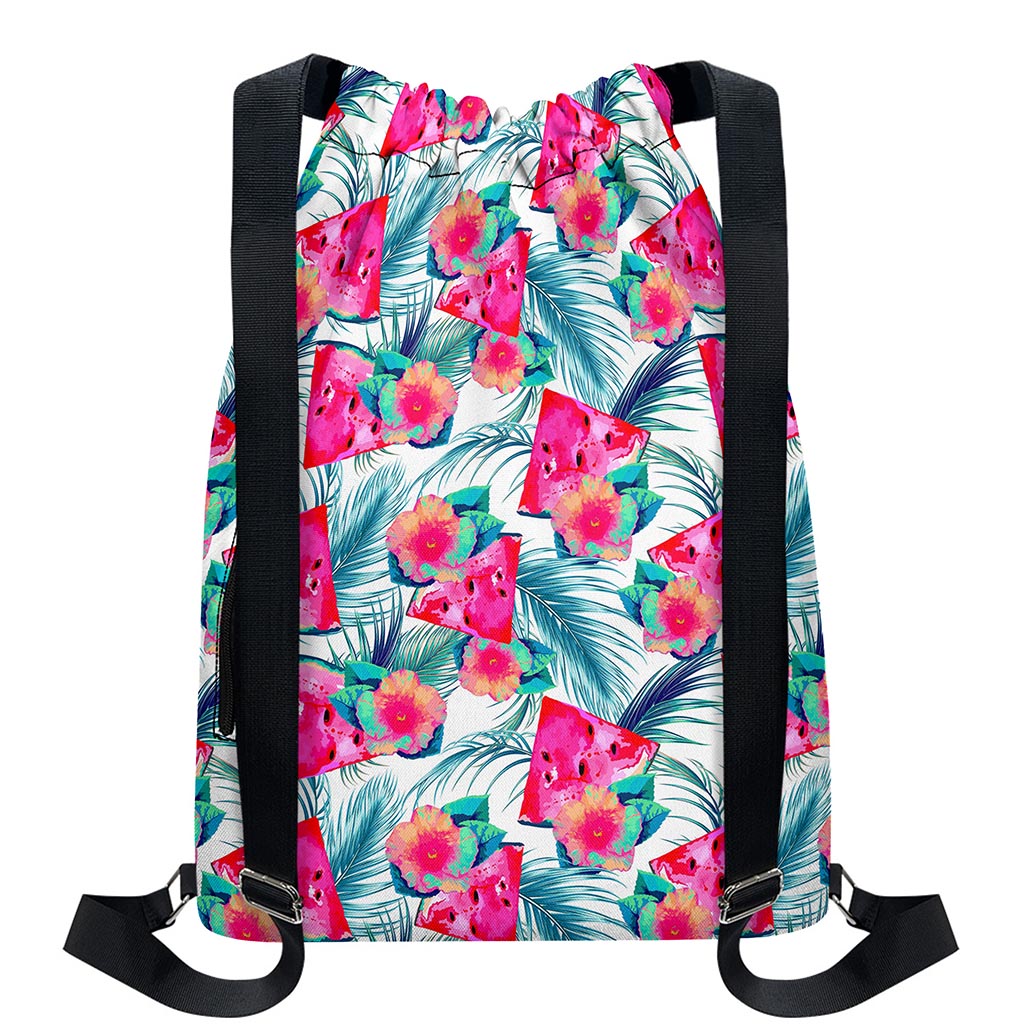 Watermelon Teal Hawaiian Pattern Print Drawstring Backpack