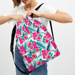 Watermelon Teal Hawaiian Pattern Print Drawstring Backpack