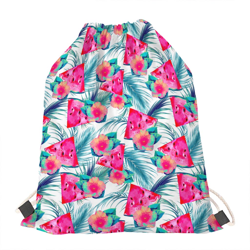 Watermelon Teal Hawaiian Pattern Print Drawstring Bag