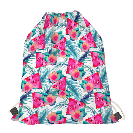 Watermelon Teal Hawaiian Pattern Print Drawstring Bag