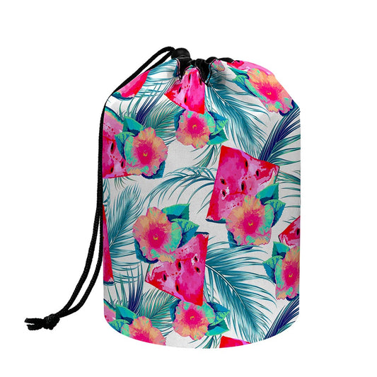 Watermelon Teal Hawaiian Pattern Print Drawstring Makeup Bag
