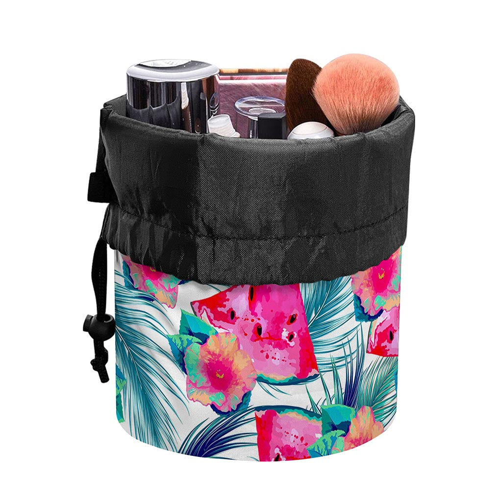 Watermelon Teal Hawaiian Pattern Print Drawstring Makeup Bag
