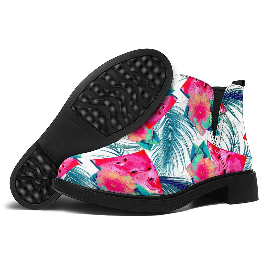 Watermelon Teal Hawaiian Pattern Print Flat Ankle Boots